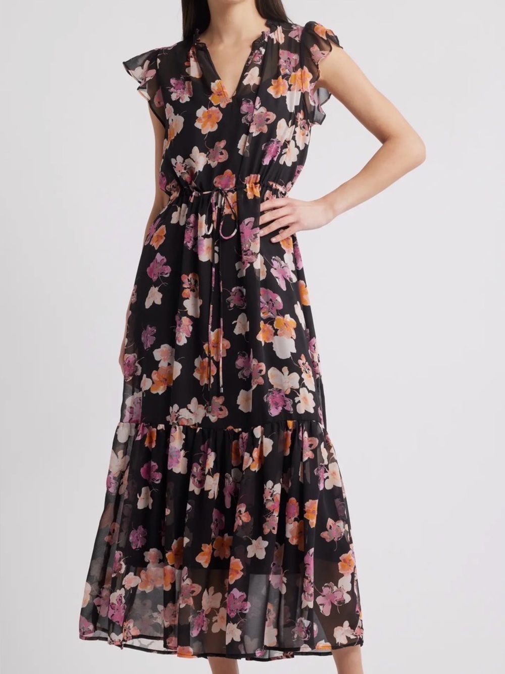 Steve Madden Osiris Floral Cap Sleeve Ruffle Dress